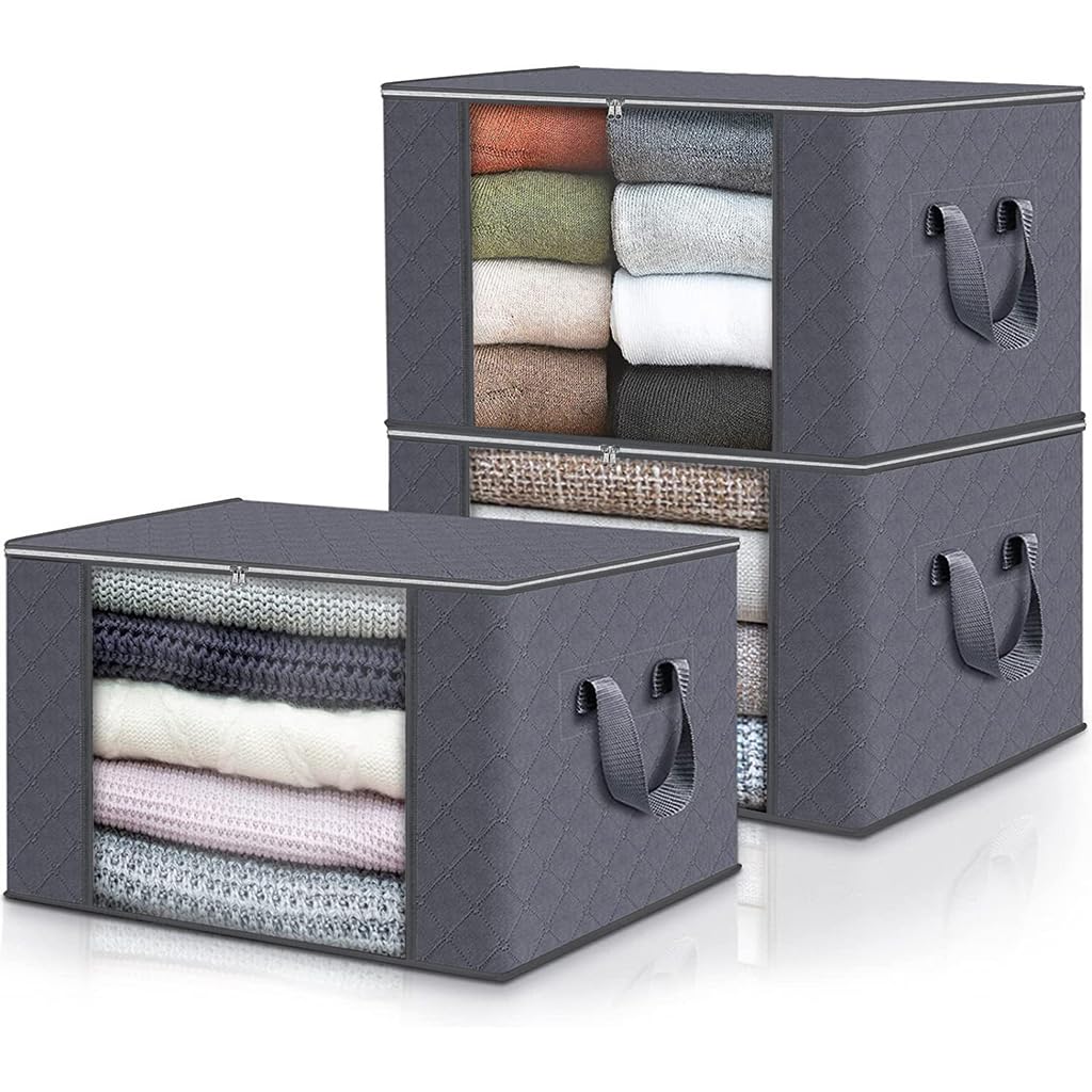 HASTHIP 3 Packs Large Storage Bags, Clothes Storage Bins Foldable Closet Organizers Storage Containers with Lids and Handle for Clothing, Blanket, Comforters, Bed Sheets, Pillows HASTHIP 3 Packs Large Storage Bags, Clothes Storage Bins Foldable Closet Organizers Storage Containers with Lids and Handle for Clothing, Blanket, Comforters, Bed Sheets, Pillows